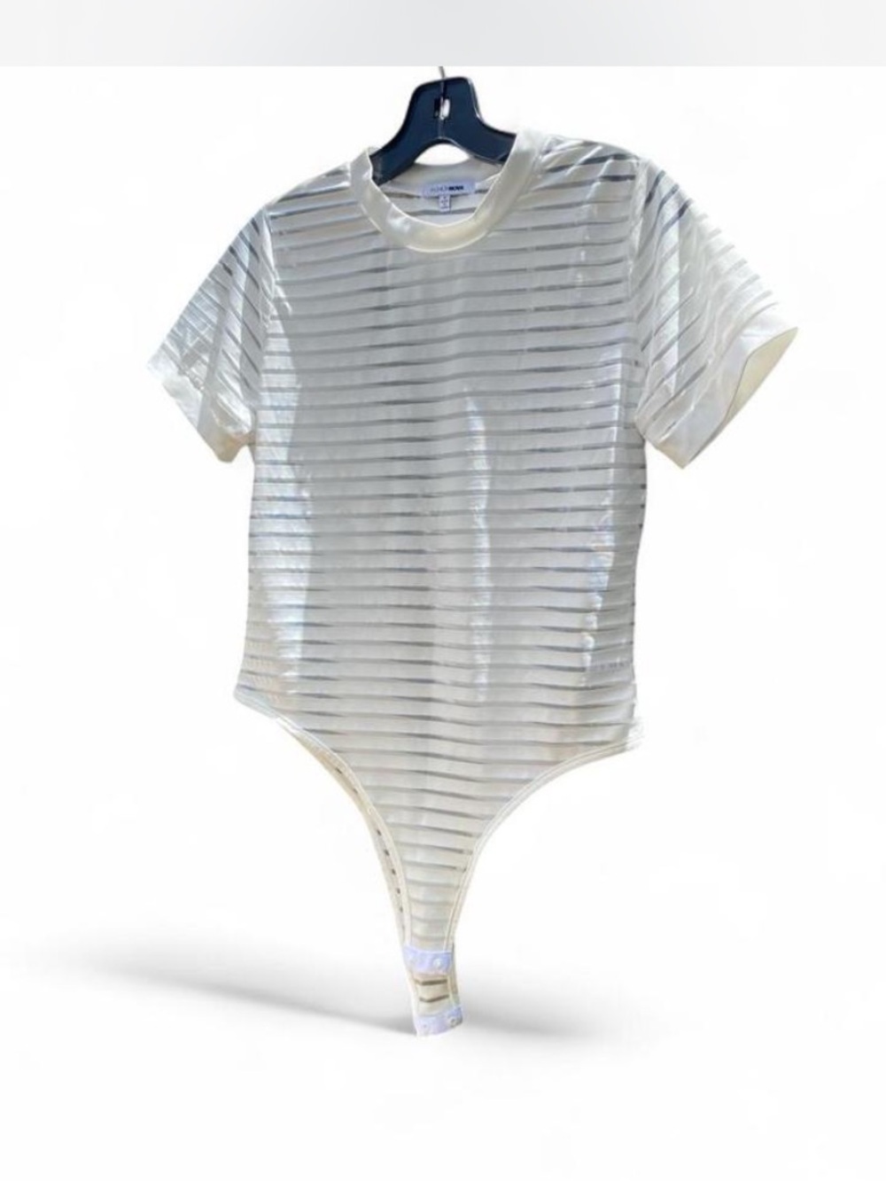 Fashion Nova Sheer Stripe Short-Sleeve Bodysuit - White